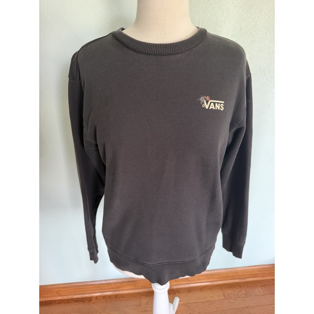 Vans Crewneck Sweatshirt Black Floral Graphic Crown Hippie Boho Womens Sz S